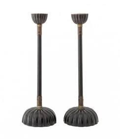 Japanese Lacquered Candle Stands, Pair