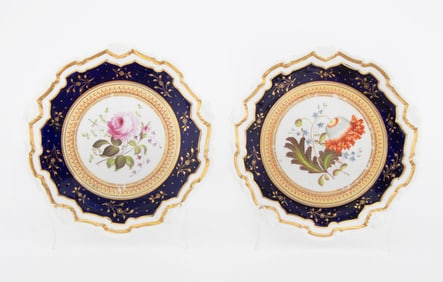 British Botanical Porcelain Cake Plates, Pair