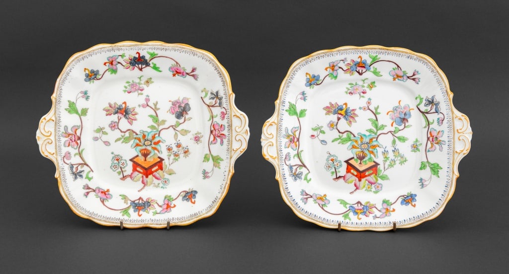 Coalport Porcelain Square Plates, Pair (1 of 5)