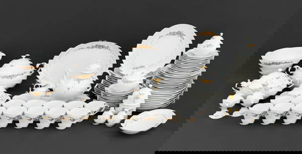 Bjorn Winblaad x Rosenthal Porcelain Tableware, 90: Bjorn Winblaad for Rosenthal Porcelain Dinnerware Service Set, in the "Romanze" pattern and comprising: (12) twelve dinner plates, (12) twelve salad plates, (10) ten shallow soup bowls, (12) twelve br