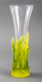 Daum Pate de Verre Green Glass Bud Vase