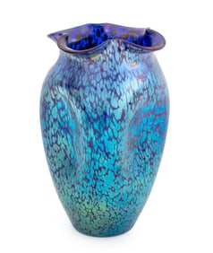 Loetz Style Oil Spot Cobalt Blue Glass Vase