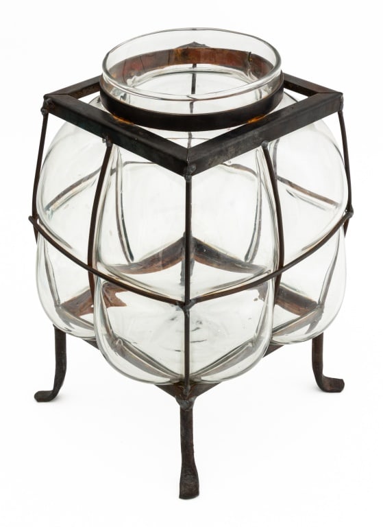 Contemporary Wrought Iron Caged Glass Planter (1 of 6)