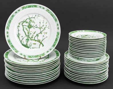 Limoges Ceralene "Fleur de Jade" Service for 12: Limoges Ceralene "Fleur de Jade" Pattern Porcelain Service for 12, each marked "Limoges / France / ceralene" to underside and comprising: twelve (12) bread and butter dishes, twelve (12) salad or dess