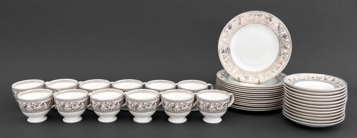 Wedgwood "Florentine Platinum" Porcelain Set, 38