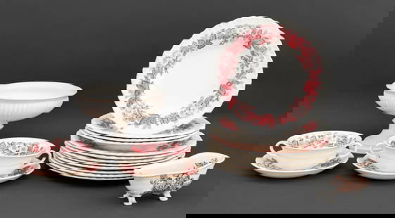 Wedgewood, Etc. Ceramic Tableware, 18 Pcs.: Collection of 18 Ceramic Tableware Pieces, comprising: Wedgwood "Bramble" pattern (8) eight dinner plates, (4) four lunch plates, (2) two soup bowls and (2) two saucers, marked "Bramble / Wedgwood of