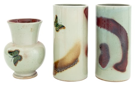 Studio Art Pottery Butterfly Motif Garniture Set