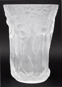 Bohemian Forest Scene Frosted Art Glass Vase