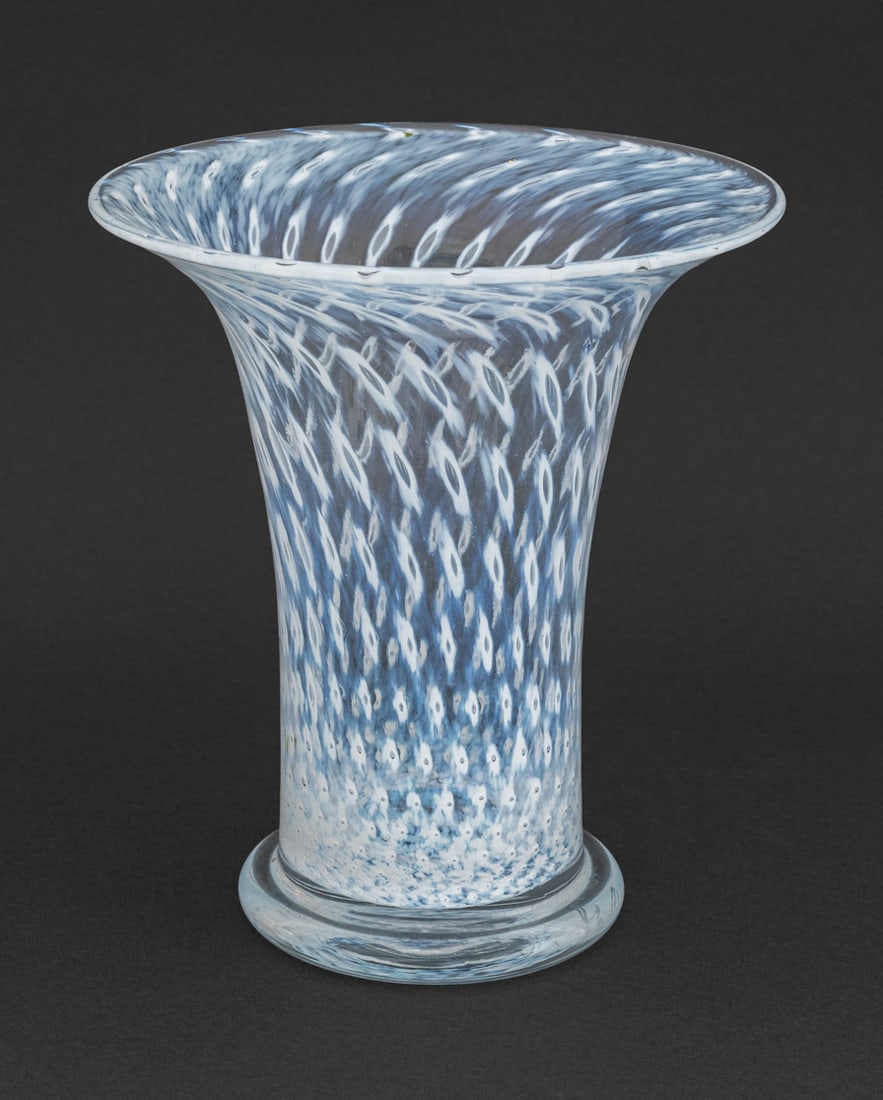 Bertil Vallien x Kosta Boda Opalescent Glass Vase: Bertil Vallien for Kosta Boda Opalescent Glass Flaring Vase, raised on a circular foot, etched "Boda B Vallien 43381" marks to underside. 6.5" H x 6" Diameter. Provenance: From a 225 West 86th Street,