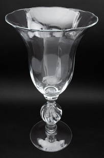 Urn Form Clear Glass Stemmed Vase: Urn Form Clear Glass Stemmed Vase, 20th century, with scalloped rim. 27" H x 21" Diameter. Provenance: From a Central Park West Estate. Keywords: Art Glass, Tazza, Glassware, Transparent, Vessel, Cent