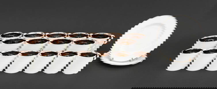 Dibbern Platinum Porcelain Coffee Service, 17 Pcs.: Dibbern Platinum and White Glazed Porcelain Partial Tea and Coffee Service, each marked "Dibbern / Fine Bone China / Made in Germany" to underside and comprising: (2) dishes, (10) coffee cups, and (5)
