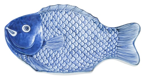 Chinese Fish Form Blue & White Porcelain Platter