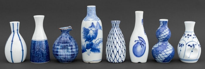 Japanese Blue & White Porcelain Bottle Vases, 8