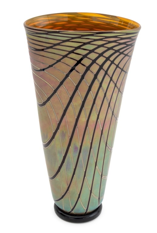 Craig Zweifel Art Glass Vase, 1996: Craig Zweifel (American, 1944-2020) Art Glass Vase, 1996, signed and dated to circular foot. 11" H x 5.75" W x 4" D. Provenance: From a New York City Collection. Keywords: Studio Glass, Rainbow Irides
