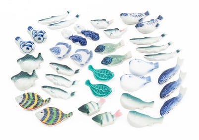 Glazed Porcelain Fish Form Chopstick Rests, 35