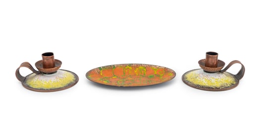 Enameled Copper Tableware, 3 Pcs.