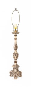 Ecclesiastical Silvered Wood Candlestick as Lamp