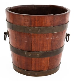 Arts and Crafts Brass Bound Oak Waste Paper Basket