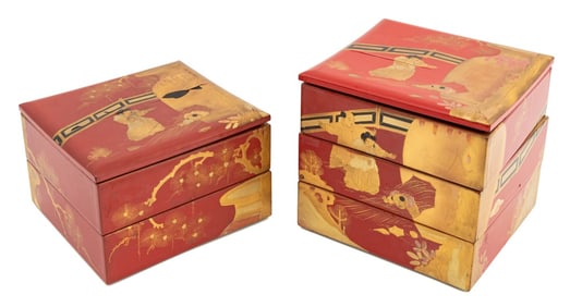Chinese Red Lacquer Stacking Bento Boxes, 2