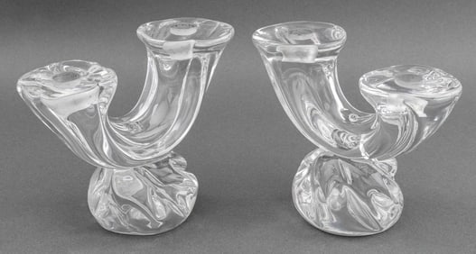Daum Two-Branch Glass Candlesticks, Pair