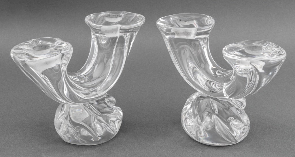 Daum Two-Branch Glass Candlesticks, Pair (1 of 7)