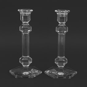 Val St. Lambert Crystal Candlesticks, Pair
