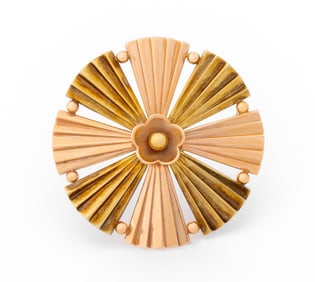 14K Rose & Yellow Gold Flower Motif Brooch