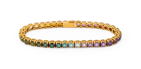 18K Yellow Gold Multicolored Stone Line Bracelet