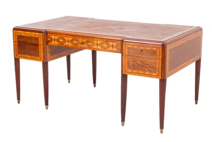 Art Deco Leather Top Marquetry Writing Desk