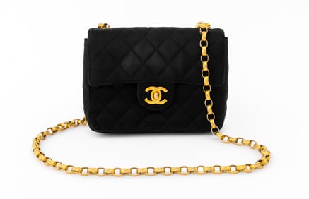 Chanel Quilted Black Satin Handbag