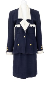 Chanel Boutique Navy Blue Wool Blend Skirt Suit