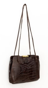 Judith Leiber Brown Crocodile Shoulder Bag