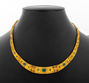 18K Yellow Gold Emerald Collar Necklace