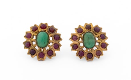 10K Yellow Gold Emerald Ruby Earrings