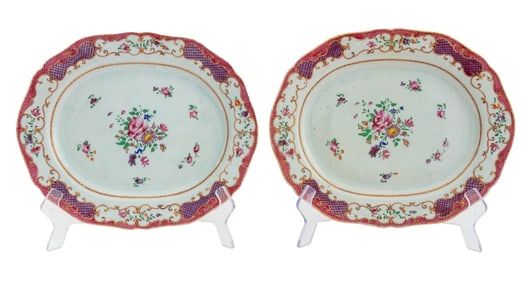 Chinese Export Famille Rose Oval Platters, Pair