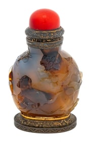 Chinese Silver Gilt Mounted Agate Snuff Bottle