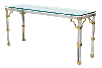 Maison Jansen Style Glass Top Chrome Brass Console