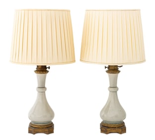 Maison Gagneau Gilt Bronze Mounted Lamps, Pair