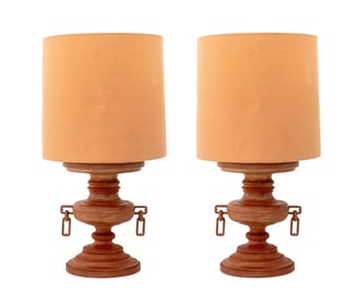 James Mont Style Ceramic Urn Form Table Lamps, Pr
