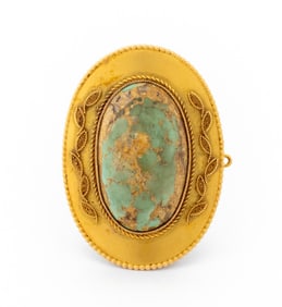 14K Yellow Gold Turquoise Brooch