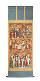 Chinese Tibetan Figural Group Scroll Painting