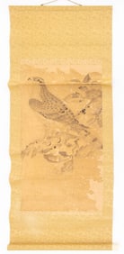 Japanese School Perched Hawk Scroll Painting