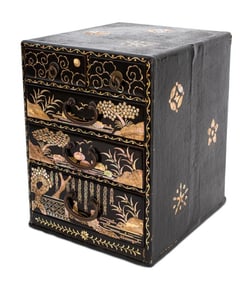Korean Black Lacquered Miniature Chest of Drawers