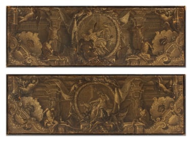French School Allegorical Scenes Grisaille Oil, 2