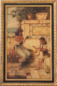 Italian School "Winding the Wool" Oil on Canvas