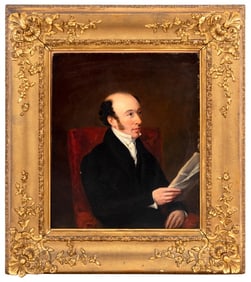 British Gentleman's Portrait Oil on Panel, 19th C.
