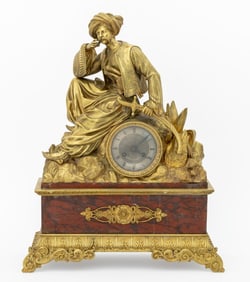 Charles X Gilt Bronze Red Marble "Mamelouk" Clock