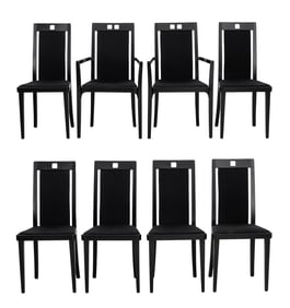 Mackintosh Style Black Lacquered Dining Chairs, 8