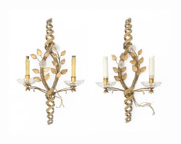 Italian Gilt Brass and Glass Two-Light Sconces, 2