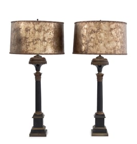 Neoclassical Patinated Metal Column Lamps, Pair